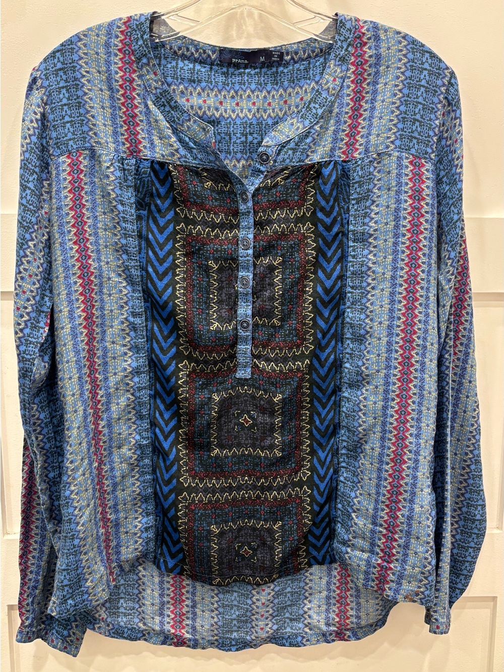 Prana Blue Multi-Pattern Button Front Casual Shirt